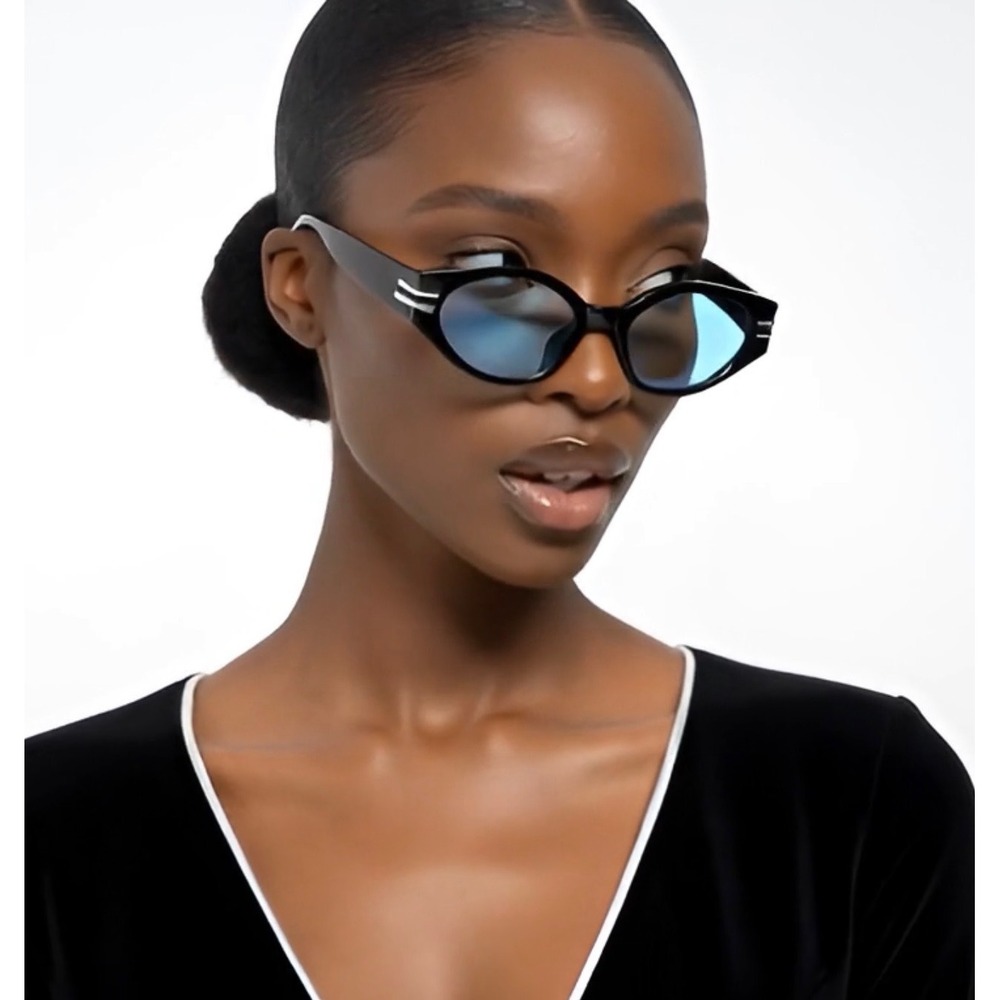 Oval Sunglasses Blue Lens Retro Mod Fashion Frames Women Trendy Shield Driving‎